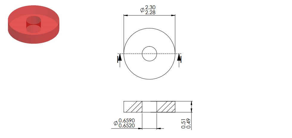 Ruby Bar Hole Ringstone Technical Drawing of MT5009